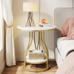 Tribesigns End & Side Tables*End Table, Round 2-Tier Sofa Side Table with Metal Frame