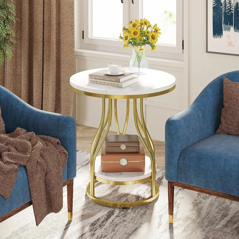 Tribesigns End & Side Tables*End Table, Round 2-Tier Sofa Side Table with Metal Frame