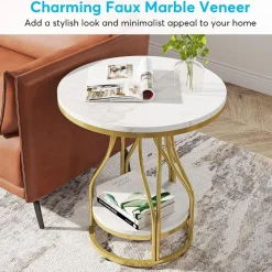 Tribesigns End & Side Tables*End Table, Round 2-Tier Sofa Side Table with Metal Frame