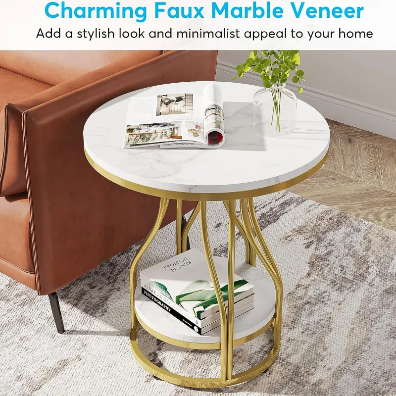 Tribesigns End & Side Tables*End Table, Round 2-Tier Sofa Side Table with Metal Frame