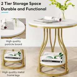Tribesigns End & Side Tables*End Table, Round 2-Tier Sofa Side Table with Metal Frame