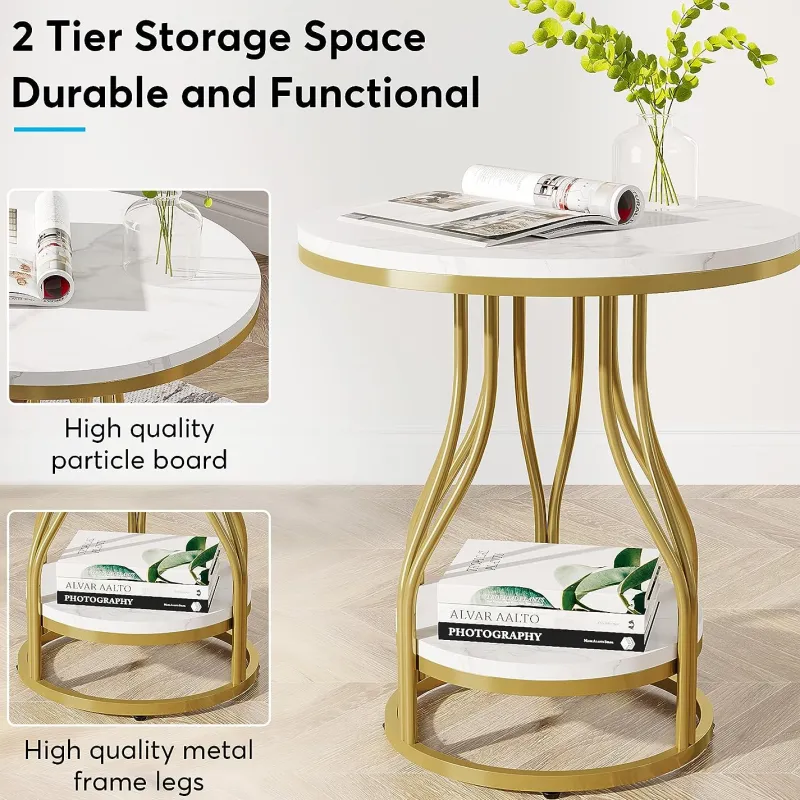 Tribesigns End & Side Tables*End Table, Round 2-Tier Sofa Side Table with Metal Frame