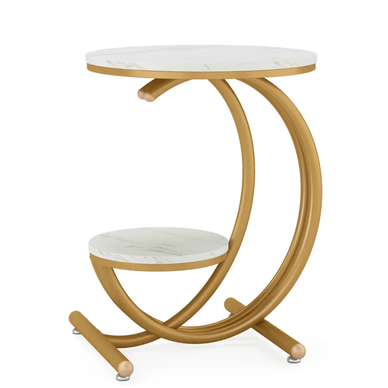 Tribesigns End & Side Tables*End Table, 2-Tier Faux Marble Side Table with C-Shaped Frame