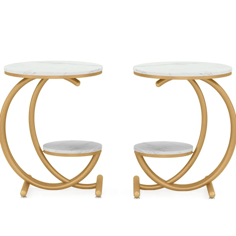 Tribesigns End & Side Tables*End Table, 2-Tier Faux Marble Side Table with C-Shaped Frame