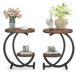Tribesigns End & Side Tables*End Table, 2-Tier Faux Marble Side Table with C-Shaped Frame