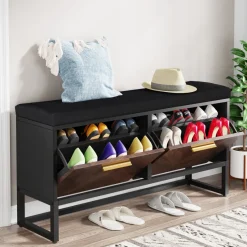 Tribesigns Benches*Entryway Shoe Storage Bench, Hallway Shoe Organizer with 2 Flip Drawers