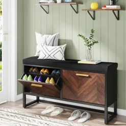 Tribesigns Benches*Entryway Shoe Storage Bench, Hallway Shoe Organizer with 2 Flip Drawers