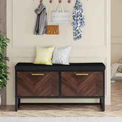 Tribesigns Benches*Entryway Shoe Storage Bench, Hallway Shoe Organizer with 2 Flip Drawers