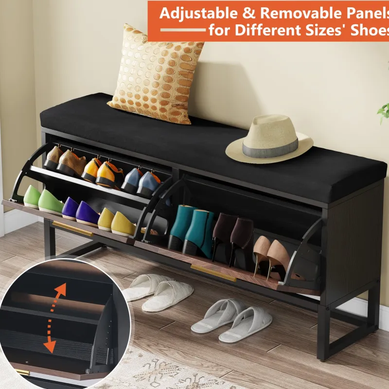 Tribesigns Benches*Entryway Shoe Storage Bench, Hallway Shoe Organizer with 2 Flip Drawers