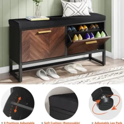 Tribesigns Benches*Entryway Shoe Storage Bench, Hallway Shoe Organizer with 2 Flip Drawers