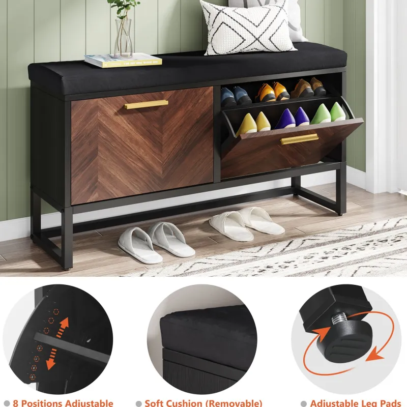 Tribesigns Benches*Entryway Shoe Storage Bench, Hallway Shoe Organizer with 2 Flip Drawers