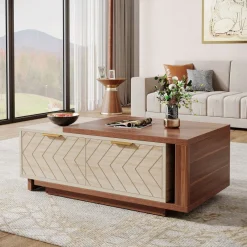 Tribesigns Coffee Tables*Extendable Coffee Table, Center Table Cocktail Table with 2 Storage Drawers