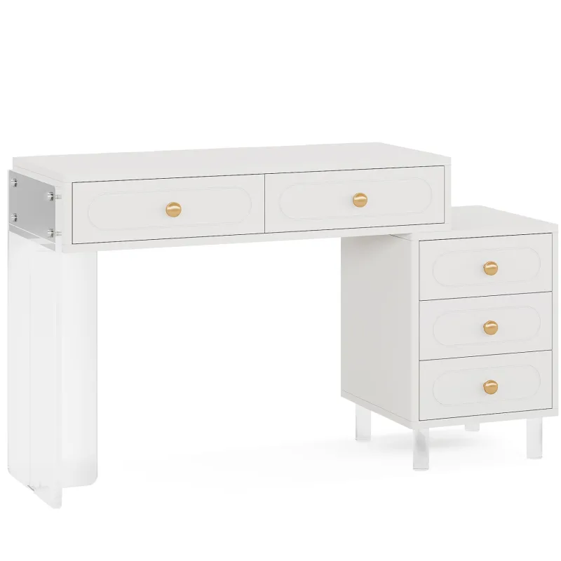 Tribesigns Makeup Vanities*Extendable Makeup Vanity with 5-Drawer and Acrylic Base and Legs(Without Mirror)