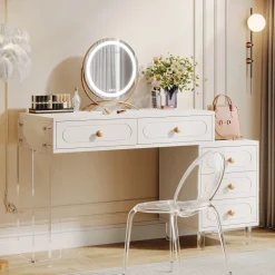 Tribesigns Makeup Vanities*Extendable Makeup Vanity with 5-Drawer and Acrylic Base and Legs(Without Mirror)