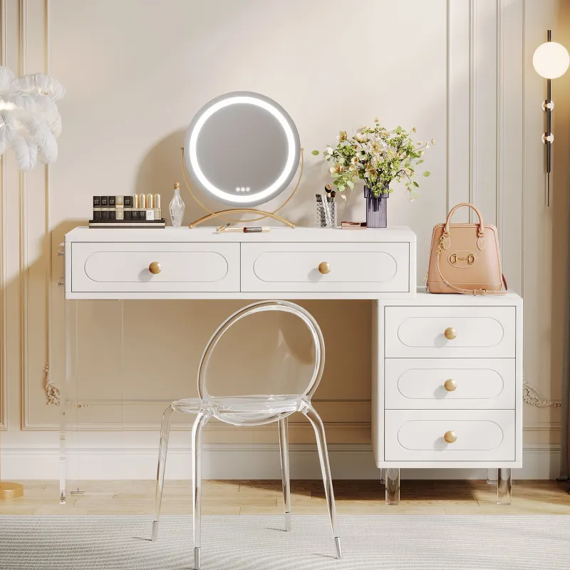 Tribesigns Makeup Vanities*Extendable Makeup Vanity with 5-Drawer and Acrylic Base and Legs(Without Mirror)