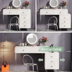 Tribesigns Makeup Vanities*Extendable Makeup Vanity with 5-Drawer and Acrylic Base and Legs(Without Mirror)