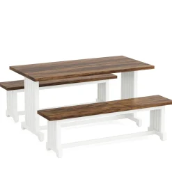 Tribesigns Dining Tables*Farmhouse Dining Table Set, 47" Kitchen Table with 2 Benches