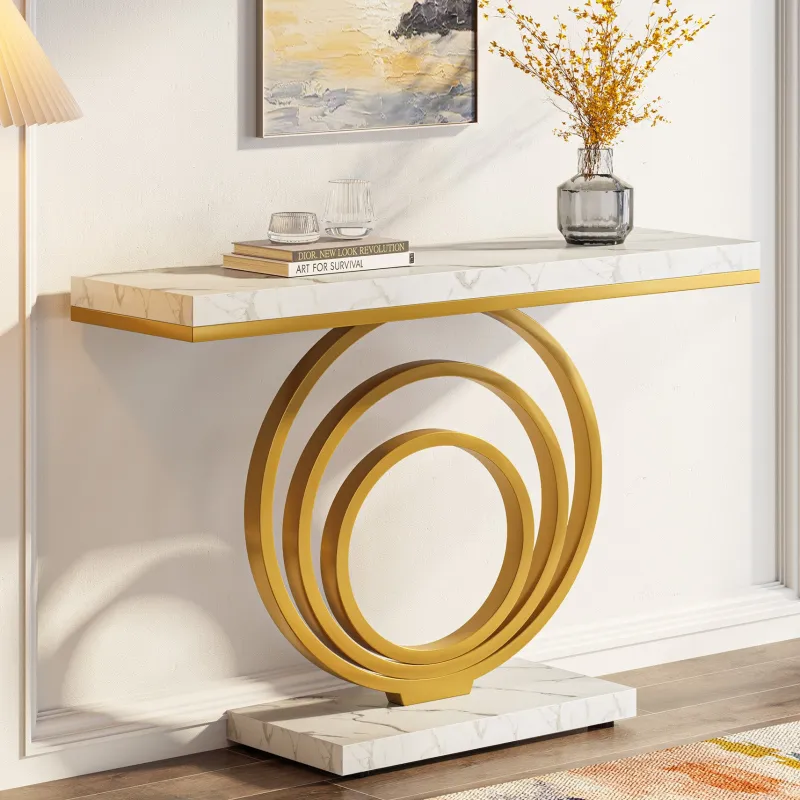 Tribesigns Console Tables|Console Tables*Faux Marble Console Table, 41" Entryway Sofa Table with Gold Ring Base
