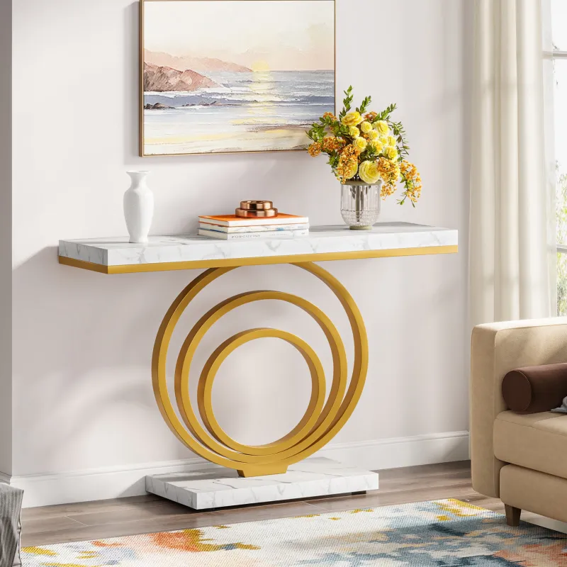 Tribesigns Console Tables|Console Tables*Faux Marble Console Table, 41" Entryway Sofa Table with Gold Ring Base