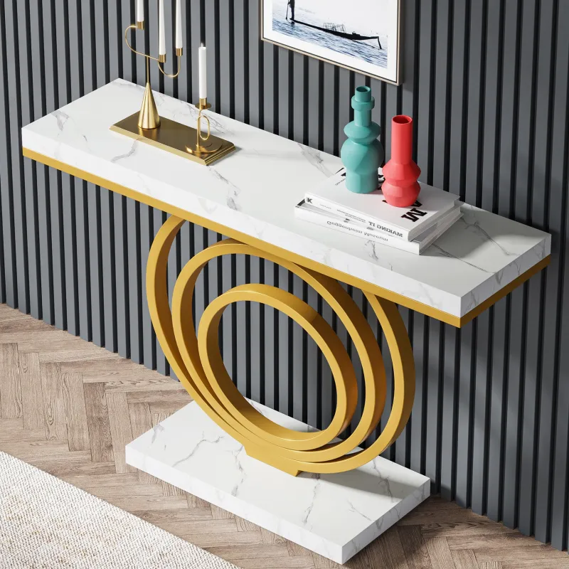 Tribesigns Console Tables|Console Tables*Faux Marble Console Table, 41" Entryway Sofa Table with Gold Ring Base