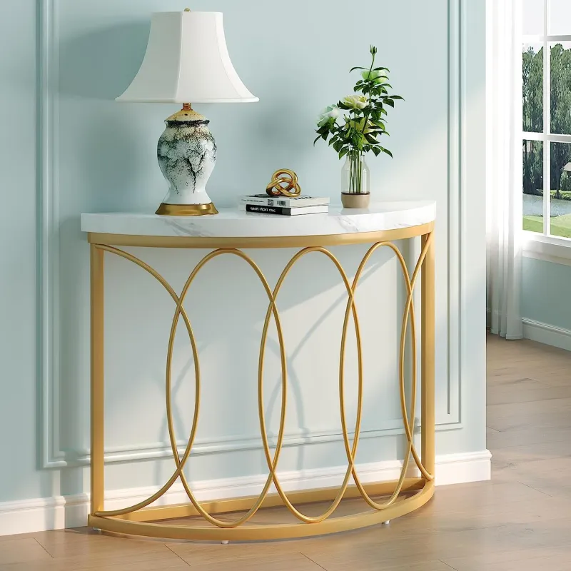 Tribesigns Console Tables|Console Tables*Faux Marble Console Table, 43" Half Moon Sofa Entryway Table