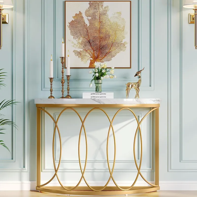 Tribesigns Console Tables|Console Tables*Faux Marble Console Table, 43" Half Moon Sofa Entryway Table