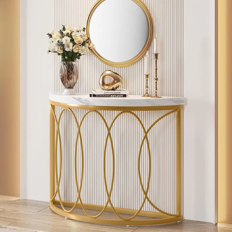 Tribesigns Console Tables|Console Tables*Faux Marble Console Table, 43" Half Moon Sofa Entryway Table