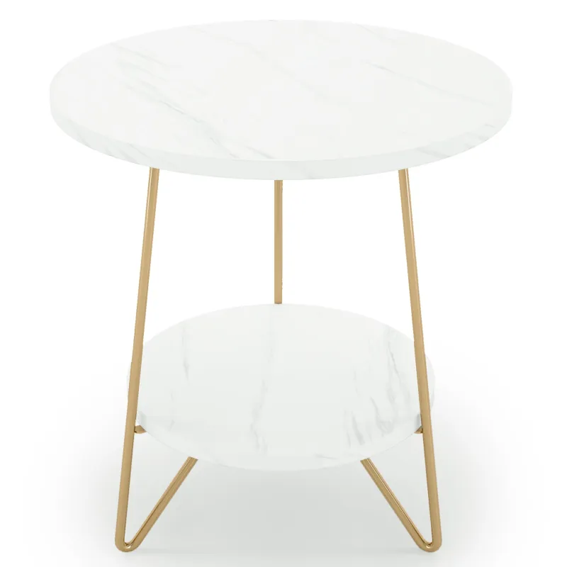 Tribesigns End & Side Tables*Faux Marble End Table, 2 - Tier Round Sofa Bedside Table with Shelves