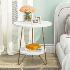 Tribesigns End & Side Tables*Faux Marble End Table, 2 - Tier Round Sofa Bedside Table with Shelves