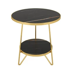 Tribesigns End & Side Tables*Faux Marble End Table, 2 - Tier Round Sofa Bedside Table with Shelves