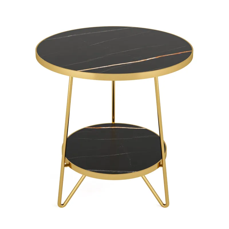 Tribesigns End & Side Tables*Faux Marble End Table, 2 - Tier Round Sofa Bedside Table with Shelves