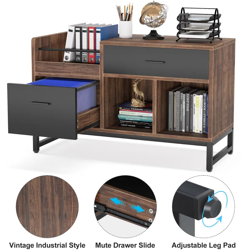 Tribesigns File Cabinets|File Cabinets*File Cabinet, Rustic Lateral Filing Cabinet with 2 Drawers