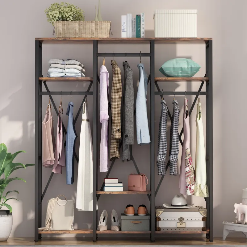Tribesigns Closet Organizers|Clothes & Garment Racks*Freestanding Closet Organizer, Industrial 3 Rod Garment Rack