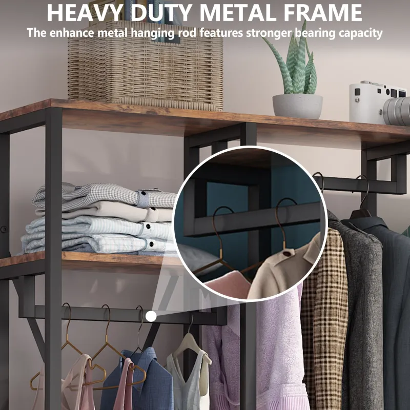 Tribesigns Closet Organizers|Clothes & Garment Racks*Freestanding Closet Organizer, Industrial 3 Rod Garment Rack