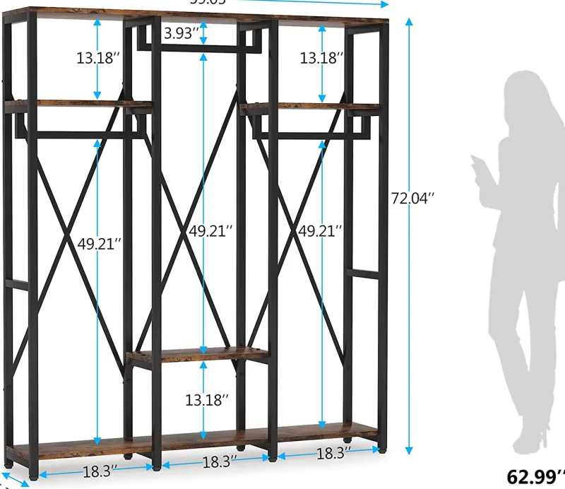 Tribesigns Closet Organizers|Clothes & Garment Racks*Freestanding Closet Organizer, Industrial 3 Rod Garment Rack