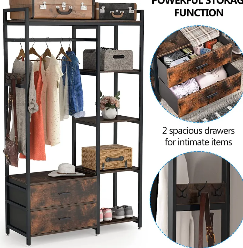 Tribesigns Closet Organizers|Clothes & Garment Racks*Freestanding Closet Organizer, Garment Rack with 2 Fabric Drawers