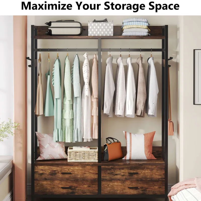 Tribesigns Closet Organizers|Clothes & Garment Racks*Freestanding Closet Organizer, Garment Rack with Drawers & Shelves