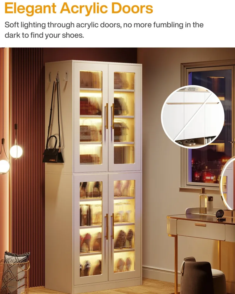 Tribesigns Shoe Racks & Cabinets|Shoe Racks & Cabinets*Freestanding Shoe Cabinet with Acrylic Doors and LED Lights