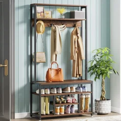 Tribesigns Shoe Racks & Cabinets|Shoe Racks & Cabinets*Front view of 's Coat Rack Shoe Bench, Entryway Hall Tree with Hooks & Shelves.