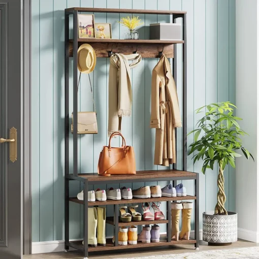 Tribesigns Shoe Racks & Cabinets|Shoe Racks & Cabinets*Front view of 's Coat Rack Shoe Bench, Entryway Hall Tree with Hooks & Shelves.