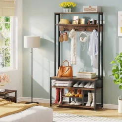 Tribesigns Shoe Racks & Cabinets|Shoe Racks & Cabinets*Front view of 's Coat Rack Shoe Bench, Entryway Hall Tree with Hooks & Shelves.
