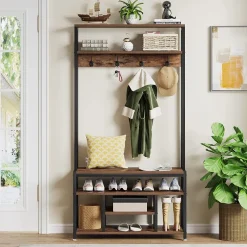 Tribesigns Shoe Racks & Cabinets|Shoe Racks & Cabinets*Front view of 's Coat Rack Shoe Bench, Entryway Hall Tree with Hooks & Shelves.