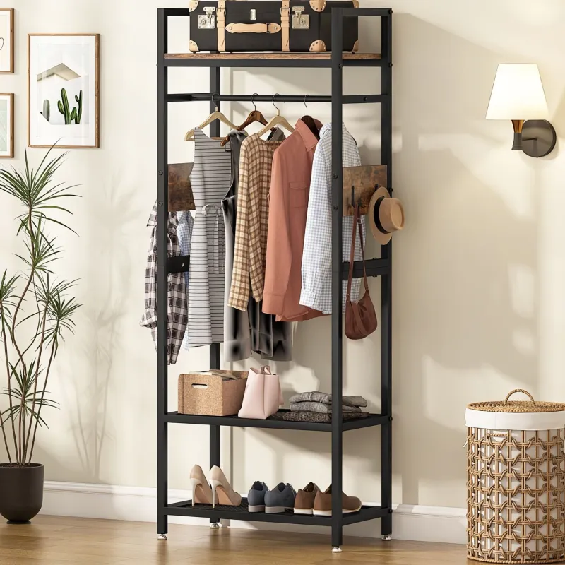 Tribesigns Shoe Racks & Cabinets|Shoe Racks & Cabinets*Front view of 's Freestanding Closet Organizer, Small Entryway Coat Garments Rack, showcasing its minimalist design and space-saving features.