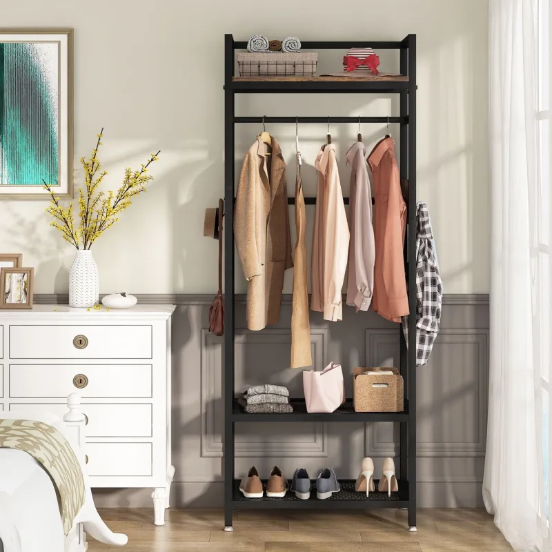 Tribesigns Shoe Racks & Cabinets|Shoe Racks & Cabinets*Front view of 's Freestanding Closet Organizer, Small Entryway Coat Garments Rack, showcasing its minimalist design and space-saving features.