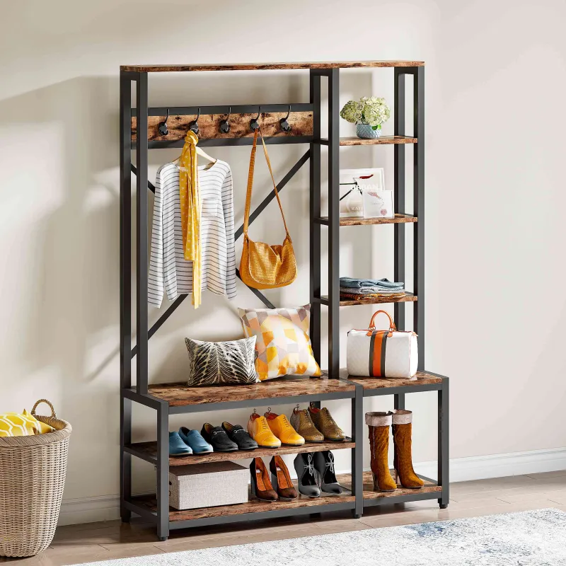 Tribesigns Shoe Racks & Cabinets|Shoe Racks & Cabinets*Front view of ‘s Freestanding Coat Rack Shoe Bench, 4-in-1 Entryway Hall Tree with Shelves.