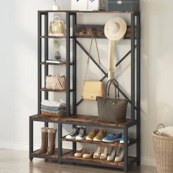 Tribesigns Shoe Racks & Cabinets|Shoe Racks & Cabinets*Front view of ‘s Freestanding Coat Rack Shoe Bench, 4-in-1 Entryway Hall Tree with Shelves.