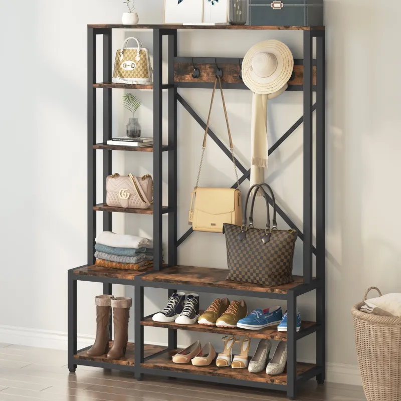 Tribesigns Shoe Racks & Cabinets|Shoe Racks & Cabinets*Front view of ‘s Freestanding Coat Rack Shoe Bench, 4-in-1 Entryway Hall Tree with Shelves.