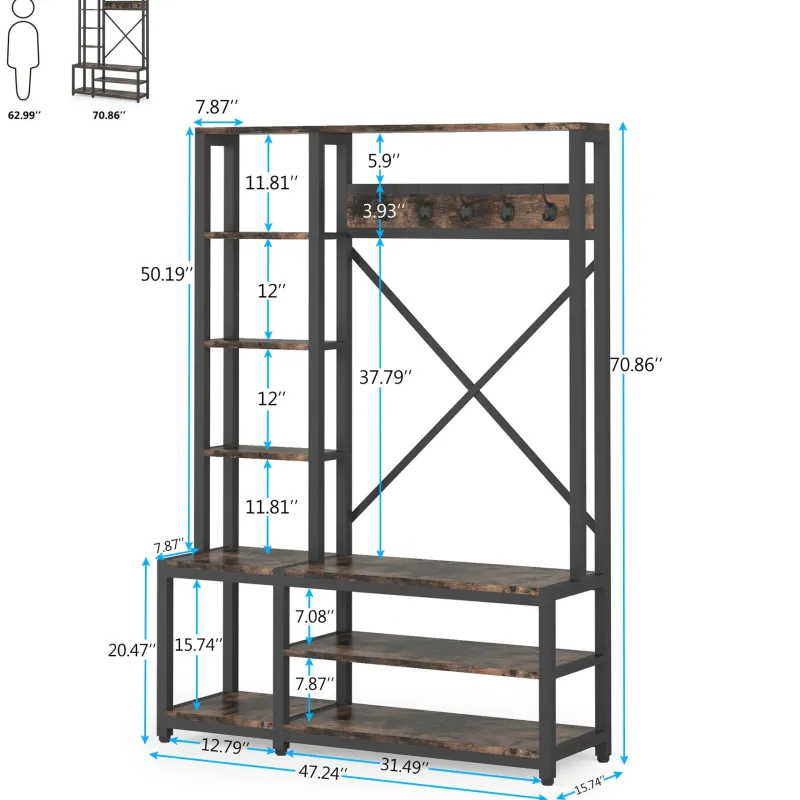 Tribesigns Shoe Racks & Cabinets|Shoe Racks & Cabinets*Front view of ‘s Freestanding Coat Rack Shoe Bench, 4-in-1 Entryway Hall Tree with Shelves.