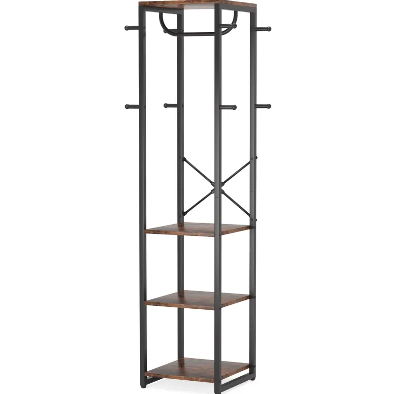 Tribesigns Shoe Racks & Cabinets|Shoe Racks & Cabinets*Full-frontal shot of 's Coat Rack, Freestanding Corner Hall Tree with 4 Shelves 8 Hooks.