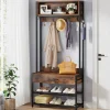 Tribesigns Coat Racks|Coat Racks*Full-frontal shot of 's Industrial Coat Rack Shoe Bench, Entryway Hall Tree with Drawer & Hooks.